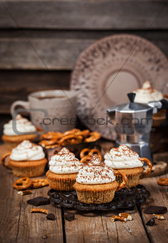 Delicious coffee cupcakes decorated like a cappuccino cup