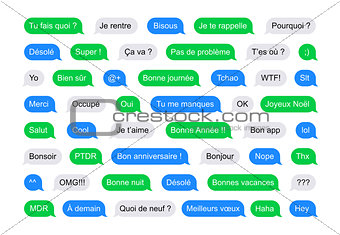 SMS bubbles short messages in French