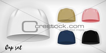 Knitted cap, vector mockup set