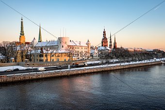 Winter panorama of Old Riga in the evening