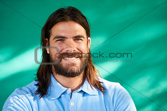 Happy People Portrait Young Hispanic Man With Beard Smiling