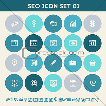 SEO icons, set 1. Multicolored flat buttons