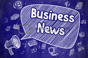 Business News - Doodle Illustration on Blue Chalkboard.