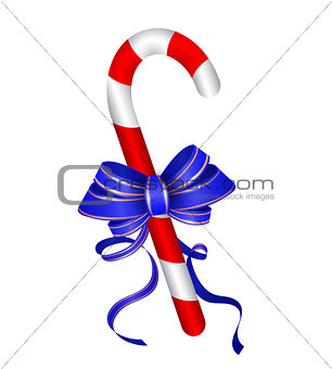 Christmas candy cane withblue bow