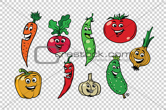 Set of fresh cute vegetable characters