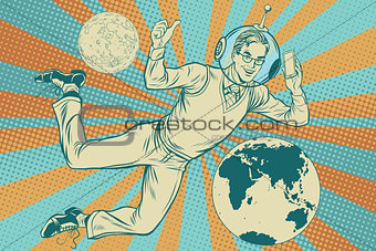 Businessman with telephone in space