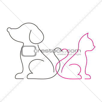 Lovely cat and dog thin line icons