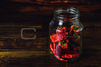 Jar of Dried Red Chilii Peppers.