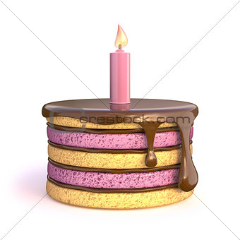 Birthday cake with one candle. 3D