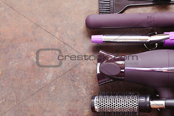 Set the tools hairdressers - hair dryer, curling iron, comb