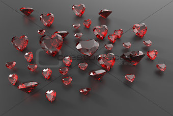 Background with red gemstones. 3D illustration