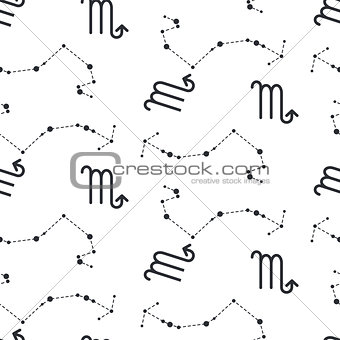 Scorpio constellation seamless vector pattern.