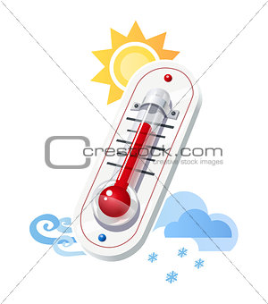 Thermometer show temperature and weather icons