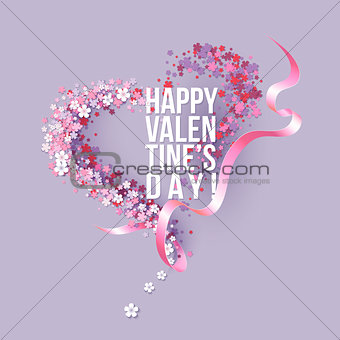 Valentines Day card with pink flowers heart shaped