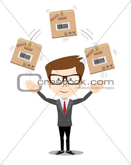 delivery service man with box on white background
