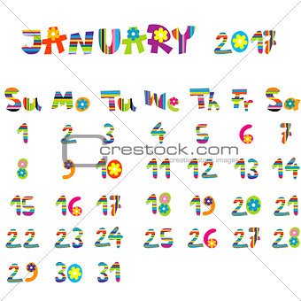 January 2017 calendar