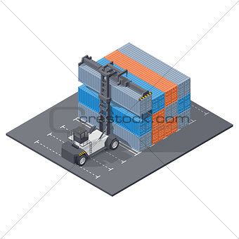 Port loader stacks 40 foot containers isometric icon