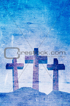 Three Christian Crosses on Calvary Background Illustration