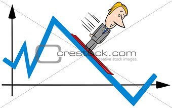 businessman ski on graph cartoon