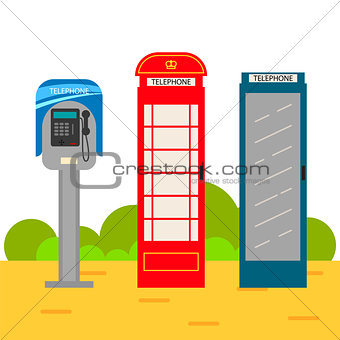 Telephone booth cartoon set.