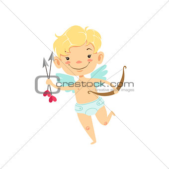 Boy Baby Cupid With Arrows And Bow, Winged Toddler In Diaper Adorable Love Symbol Cartoon Character