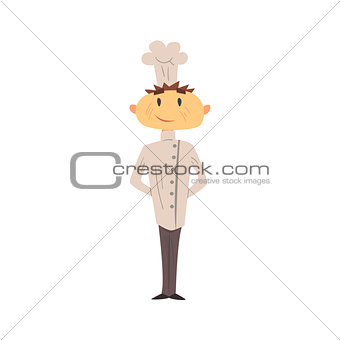 Professional Cook In Classic Double Breasted White Jacket And Toque Posing Smiling