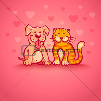 Pets on pink background