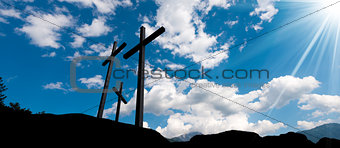 Crosses Silhouette against Blue Sky