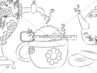 cartoon monster drying tea cup samovar teapot coloring book