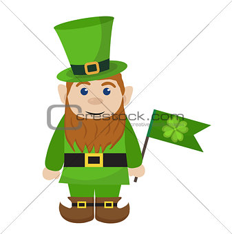 Leprechaun, icon flat style. St. Patricks Day symbol. Isolated on white background. Vector illustration.
