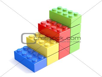 Colorful stacked toy building blocks, kids toy. 3D