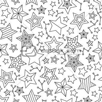 Seamless pattern with outline stars. Coloring book page for adults and older children.