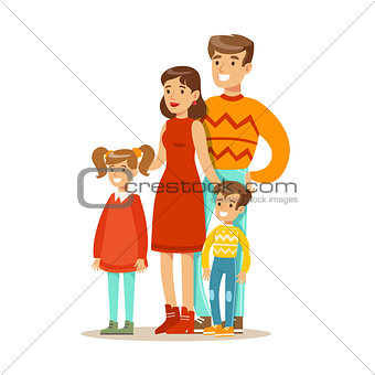 Mom, Dad And Children, Happy Family Having Good Time Together Illustration