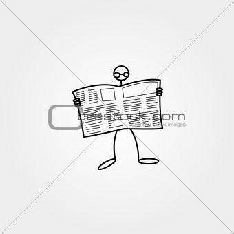 stick man or figure with newspaper