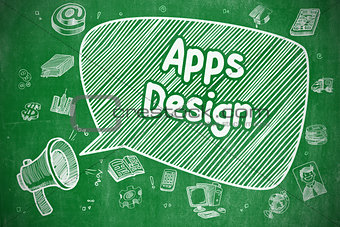 Apps Design - Doodle Illustration on Green Chalkboard.