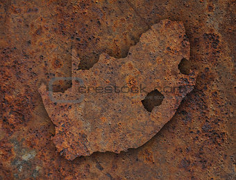 Map of South Africa on rusty metal