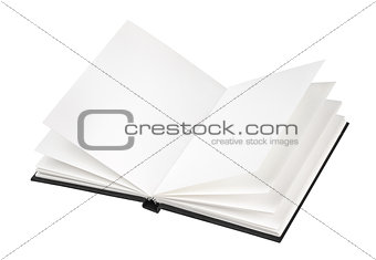 Open black book cover isolated on white background