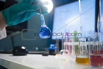 Laboratory table with chemical substances