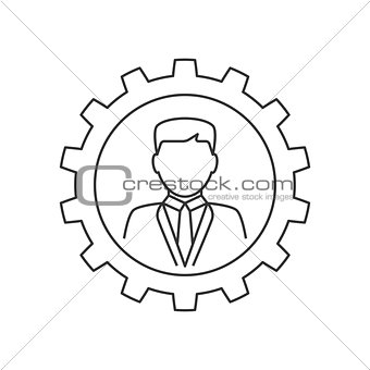 Businessman in gear line icon