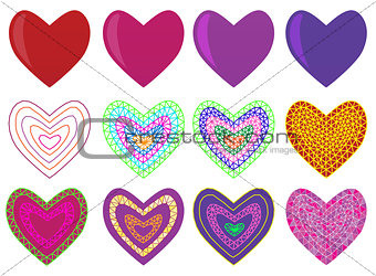 Mosaic geometric set with valentine's hearts.