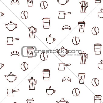 Coffee house line icons seamless vector pattern.