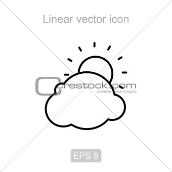 Sun and cloud. Linear vector icon.