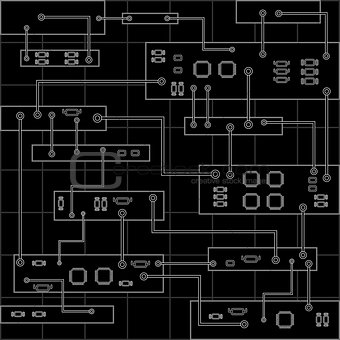 Circuit board vector background . Abstract vector black background with high tech circuit board, graphic . Eps 10 vector illustration