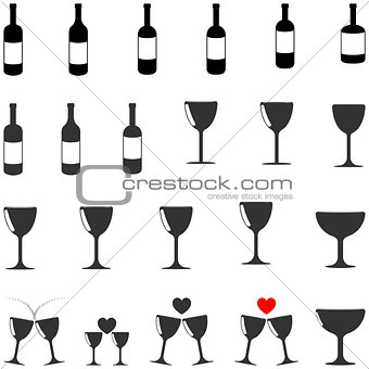 Black and grey  bottle and bocal - set icons.