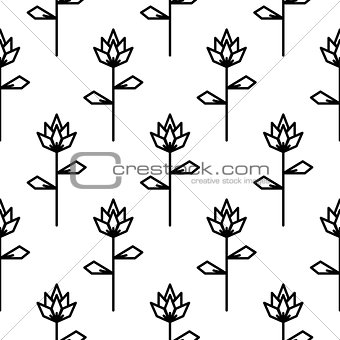 Stylized line flower seamless pattern.