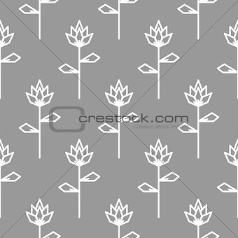 Stylized line flower gray seamless pattern.