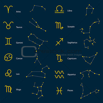 Zodiac constellations vector symbols.