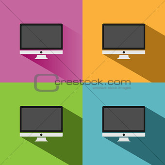 Computer icon with shade on colored backgrounds