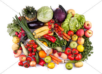 Fruits and vegetables top view
