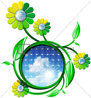 Symbol of Solar Energy with Flowers